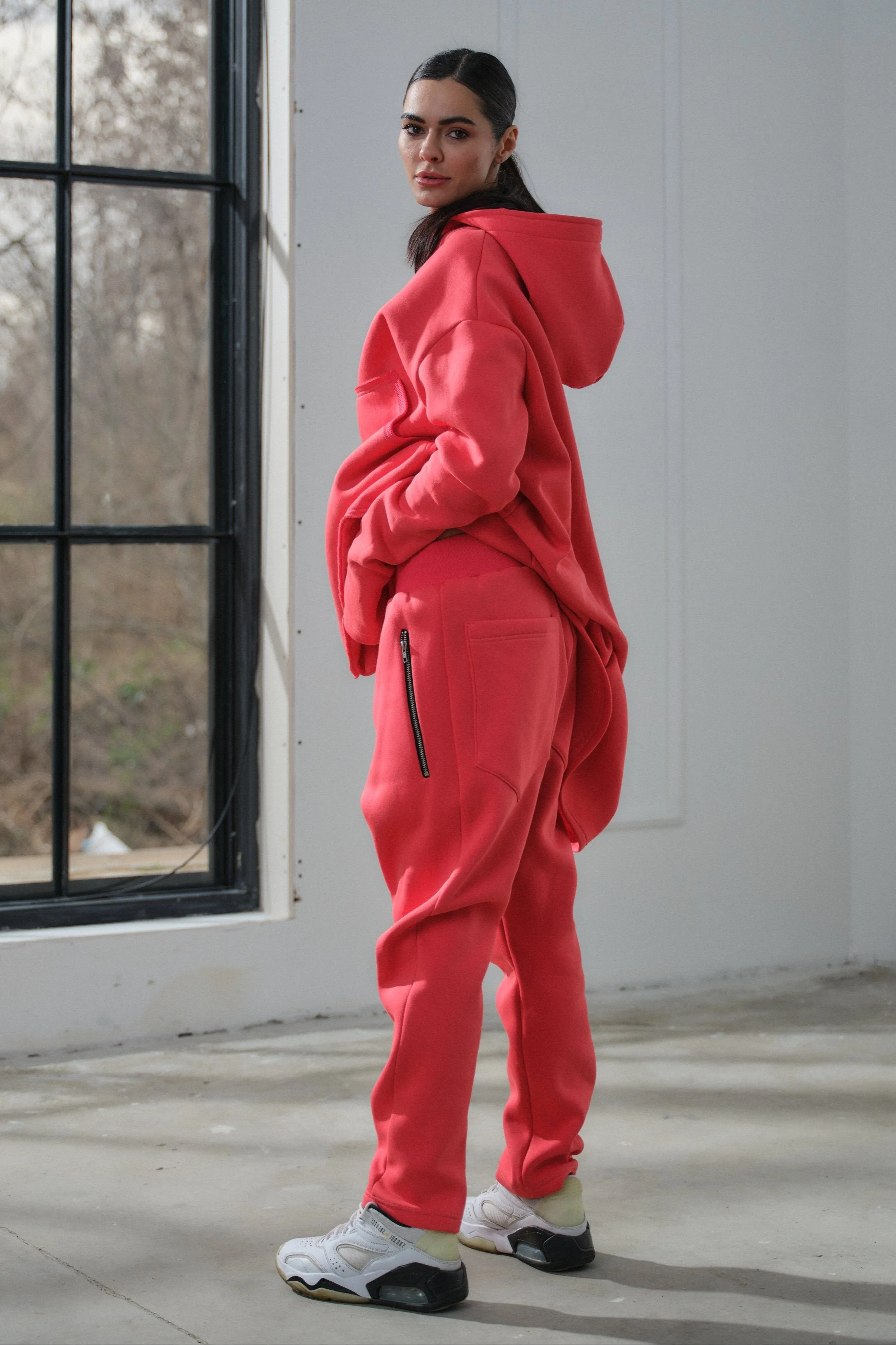 Quilted cotton baggy pants in watermelon