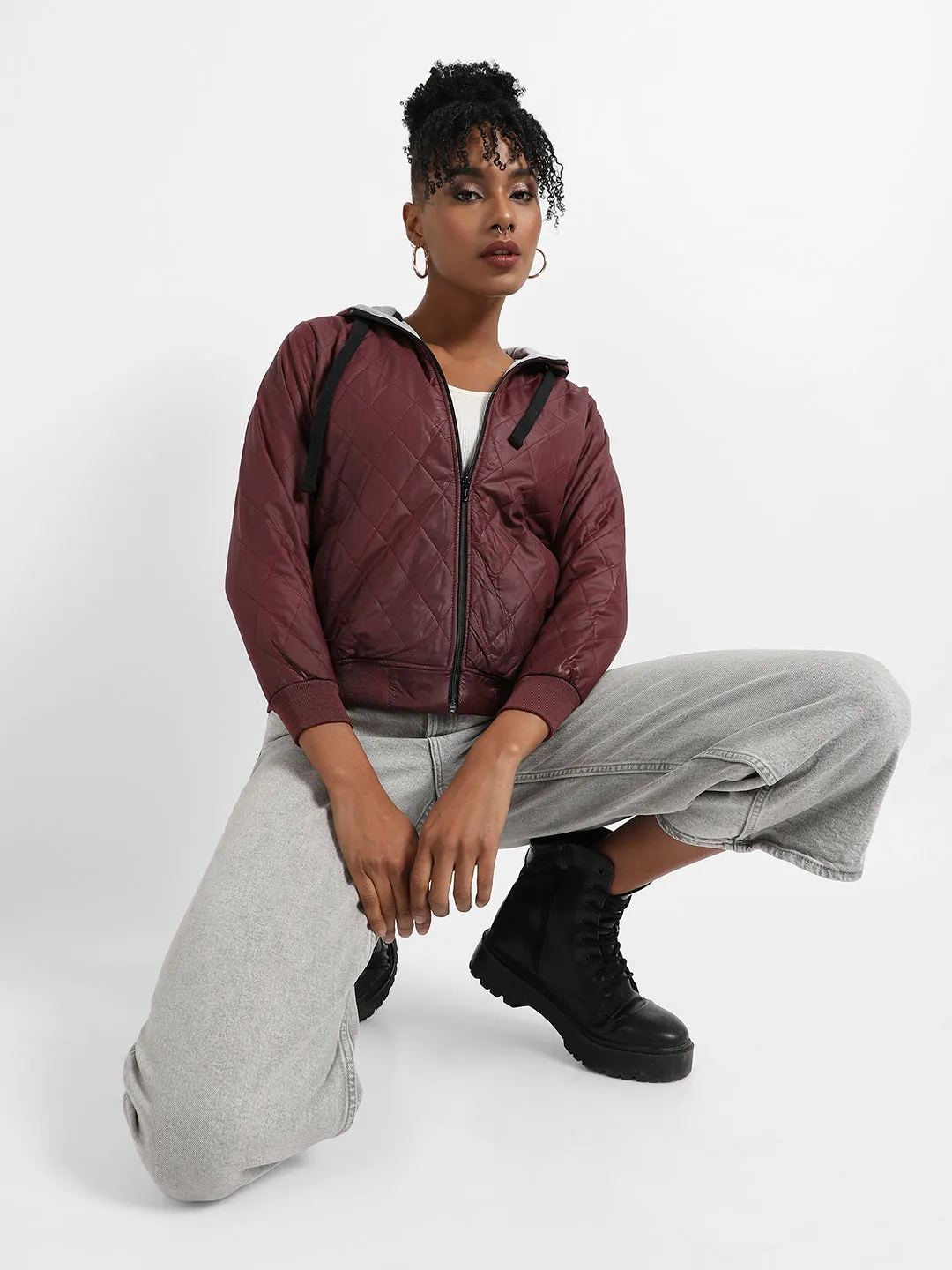 Quilted Puffer Jacket With Angled Open Pockets