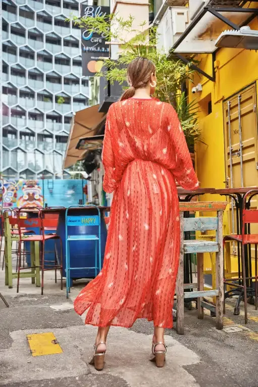 Red Bandhani Kimono Duster