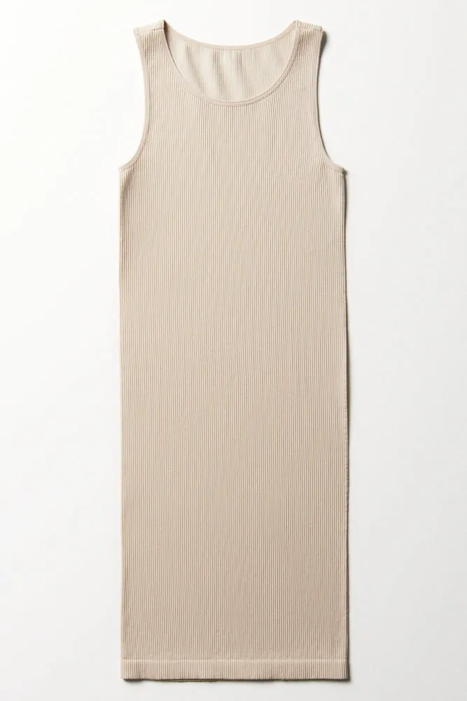 Rib Seamless Sleeveless Dress Natural