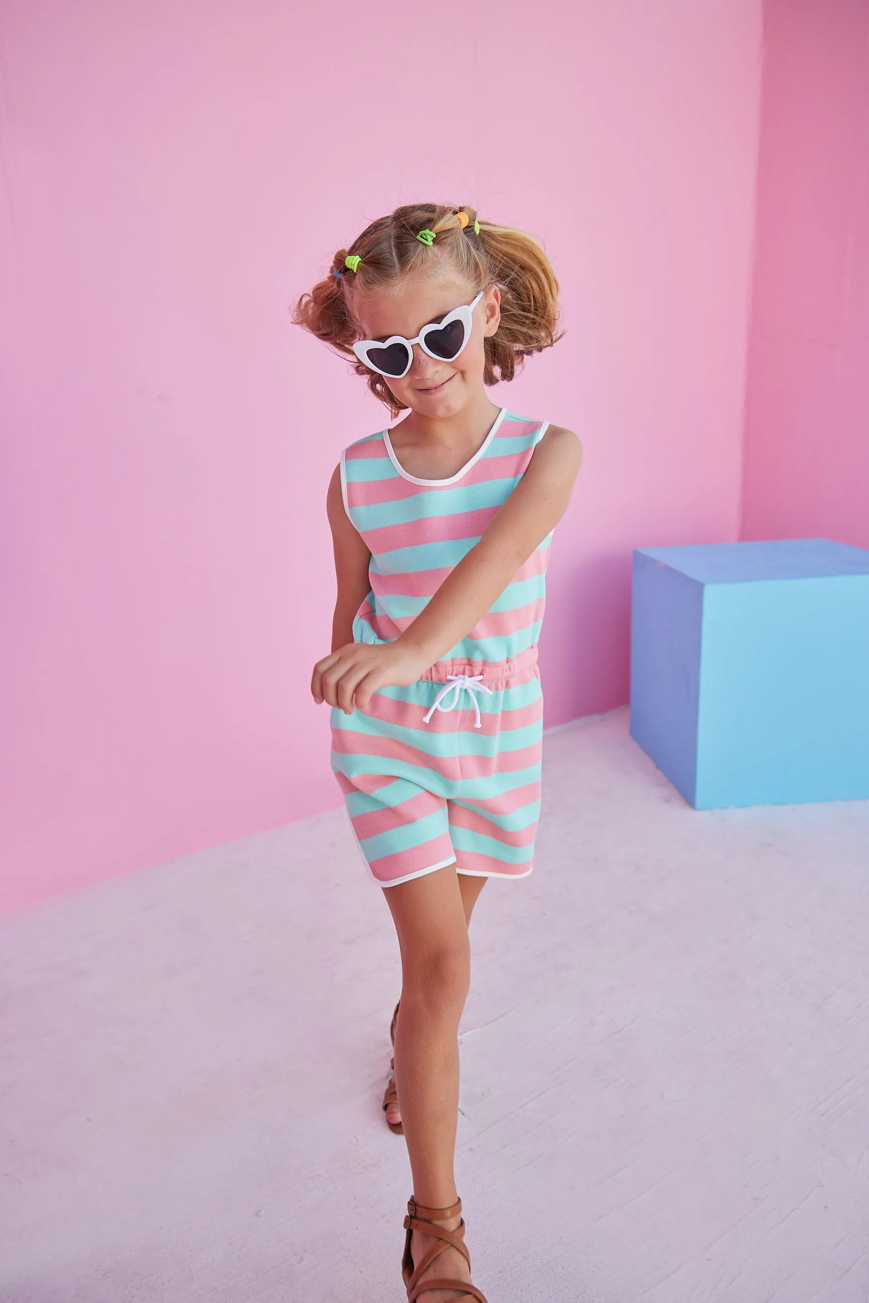 Rugby Romper - Salmon & Aqua Stripe