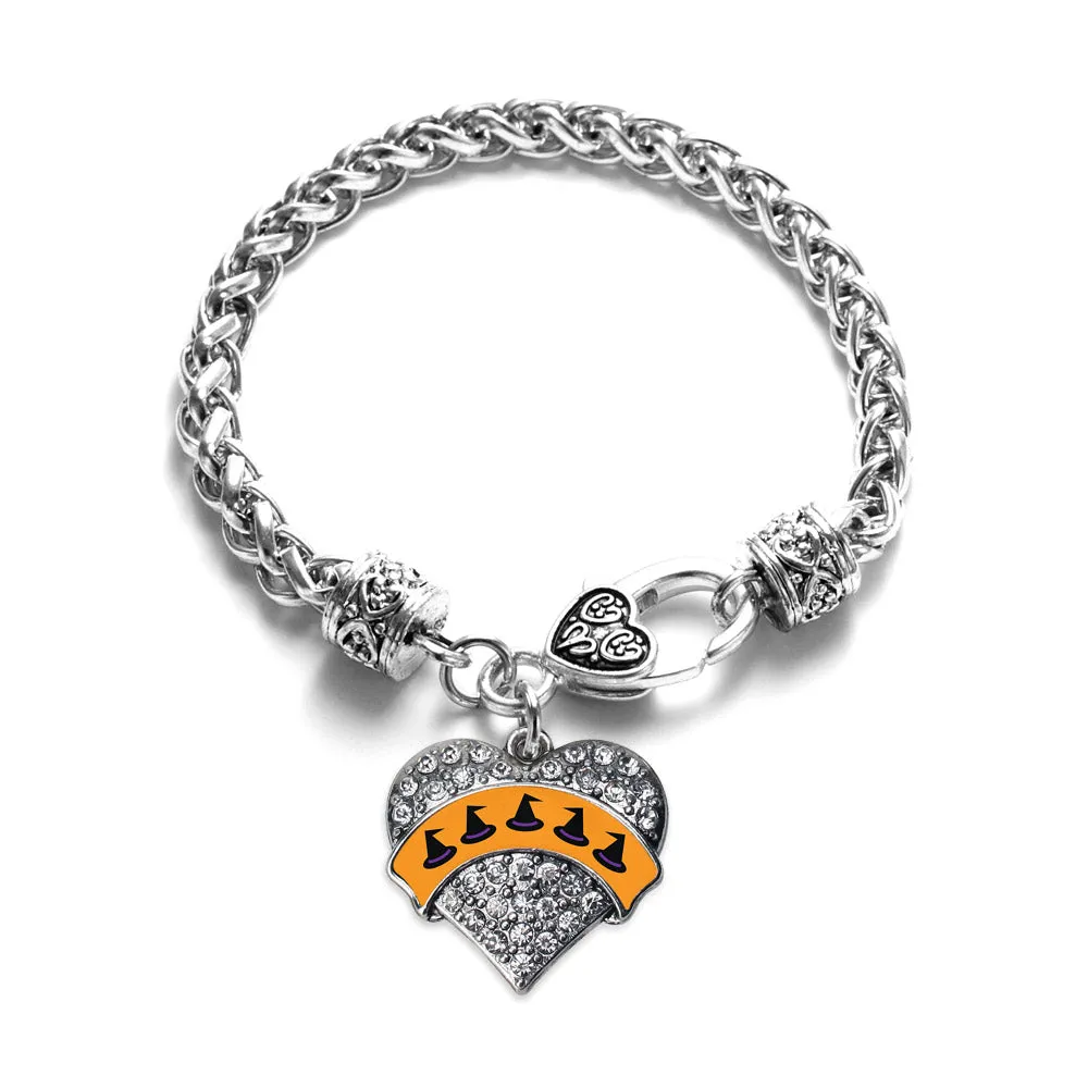 Silver Witch Hats Pave Heart Charm Braided Bracelet