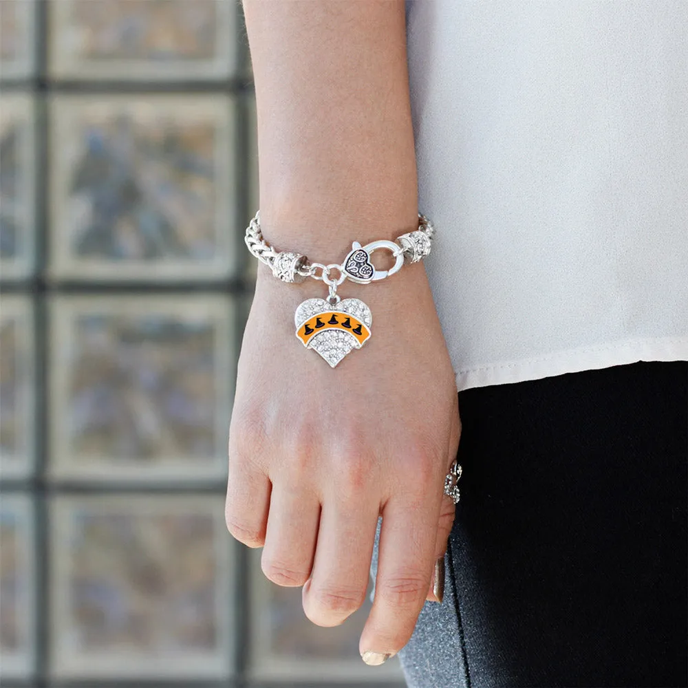 Silver Witch Hats Pave Heart Charm Braided Bracelet