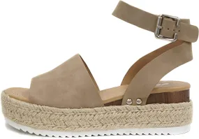 Soda Topic Casual Espadrilles Wedge Ankle Strap Sandal Natural