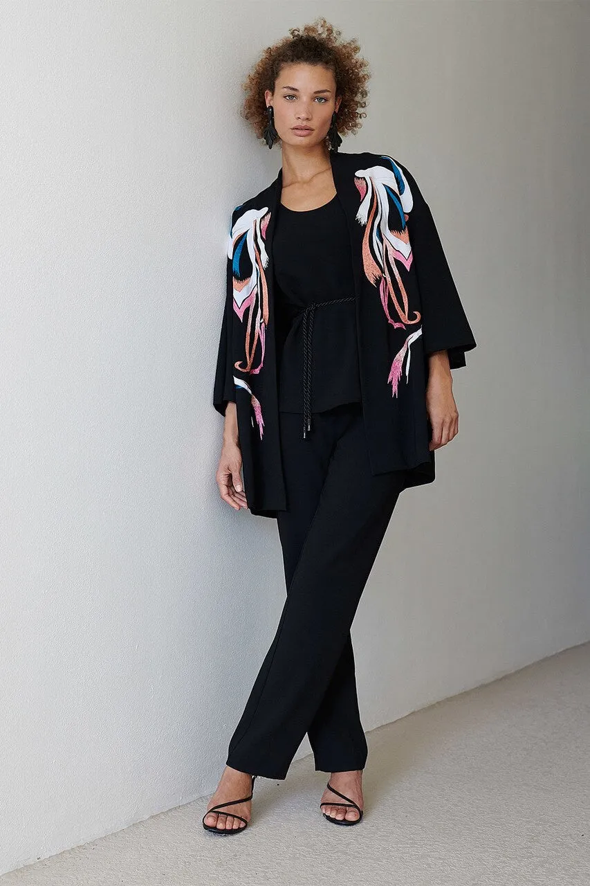 Solid Crepe Embroidered Kimono