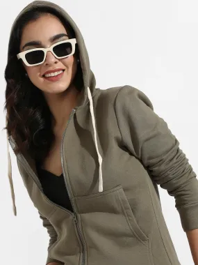 Solid Zip-Front Hoodie With Contrast Drawstring
