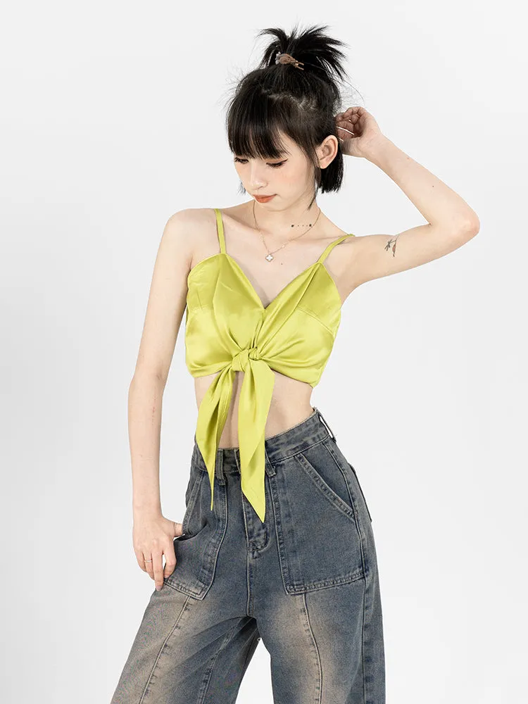 Spaghetti Strap Front Knot Cropped Camisole