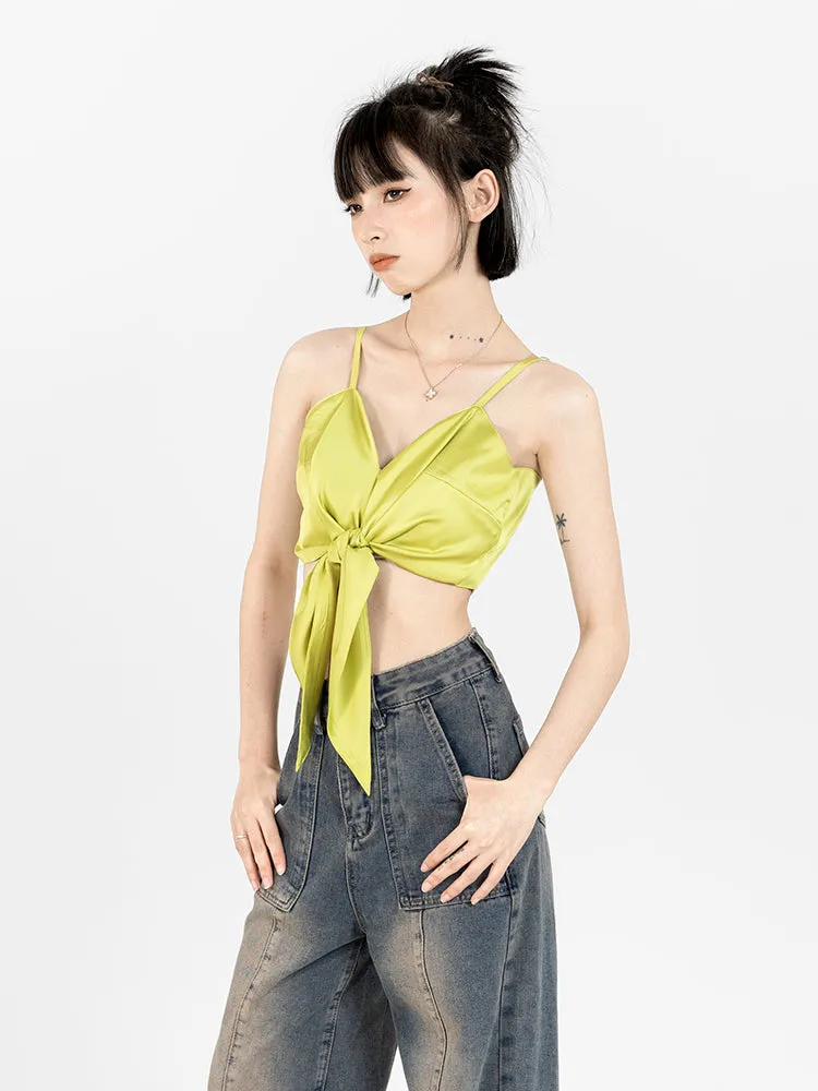 Spaghetti Strap Front Knot Cropped Camisole