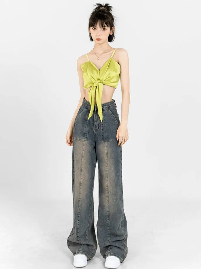Spaghetti Strap Front Knot Cropped Camisole