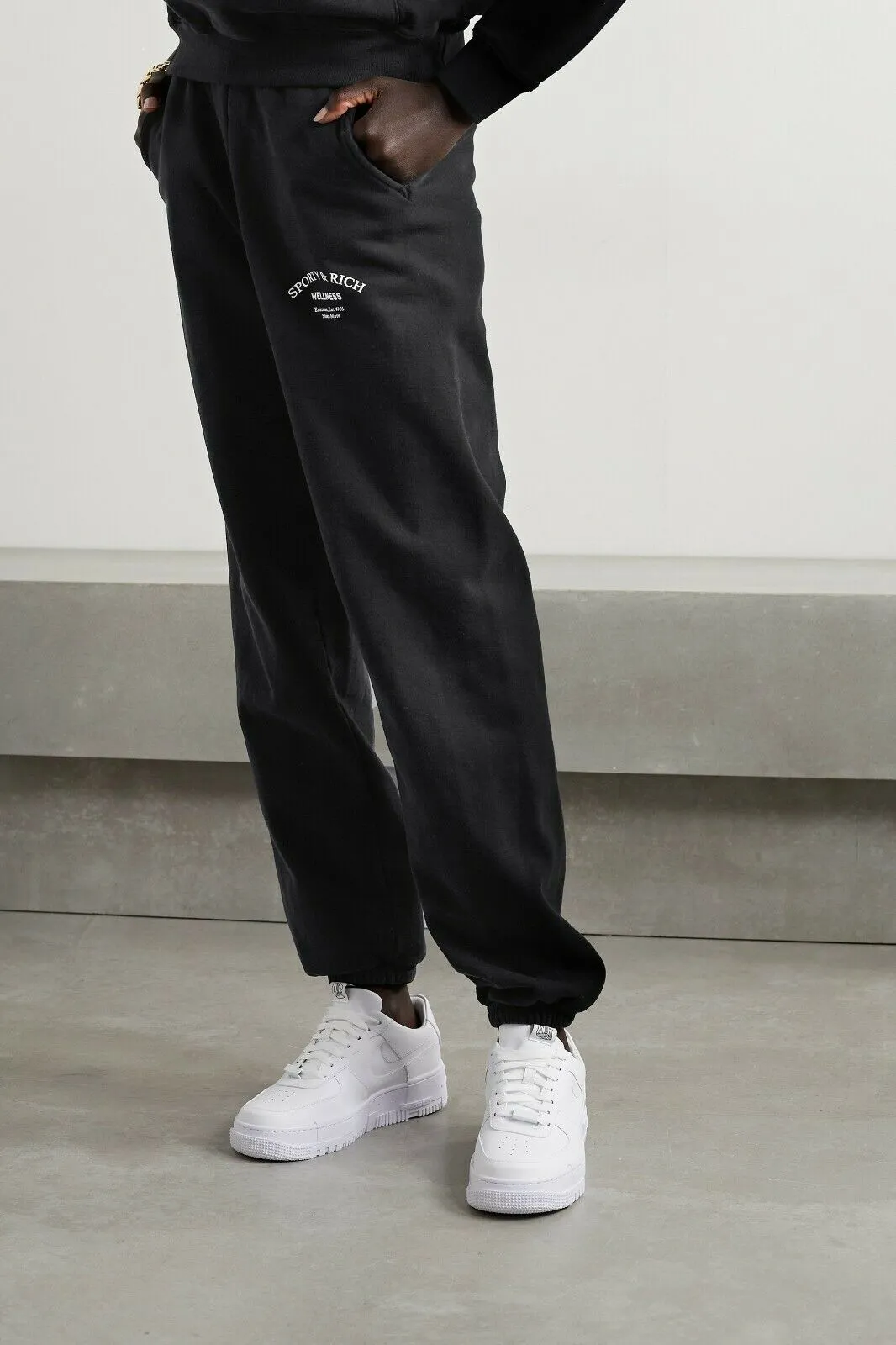 SPORTY & RICH Wellness Studio Black Joggers Track Bottoms