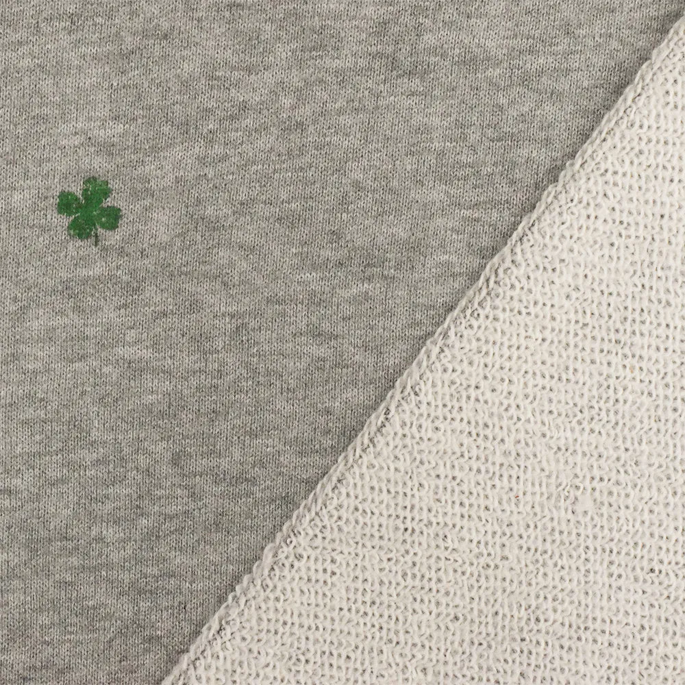 Static Gray-Green Mini Clover Printed Cotton French Terry Knit Fabric