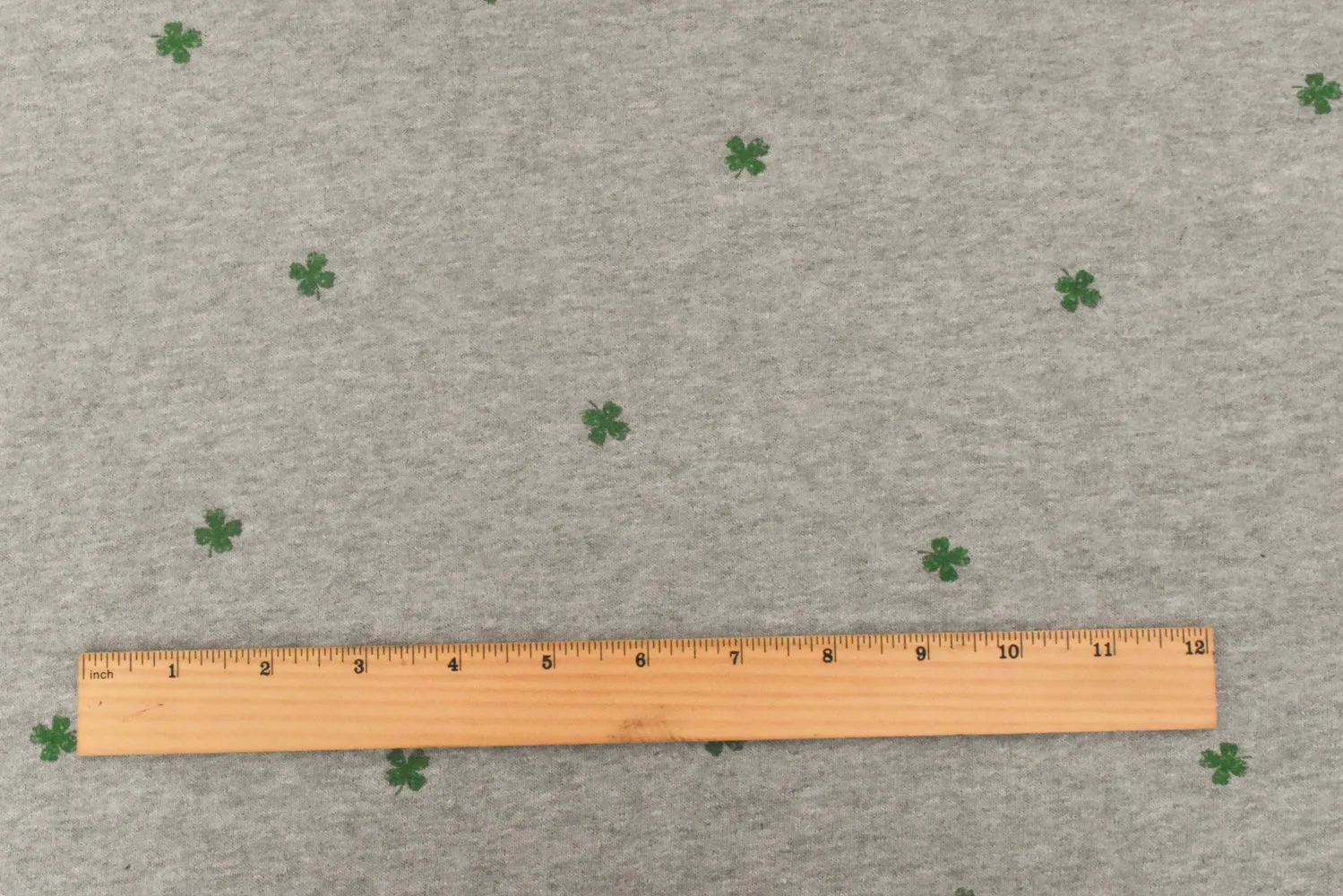 Static Gray-Green Mini Clover Printed Cotton French Terry Knit Fabric