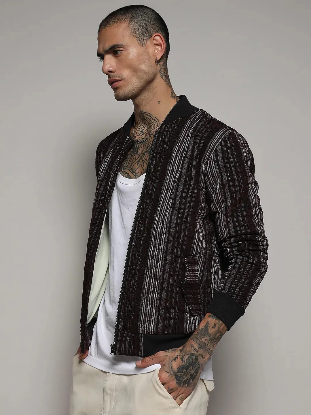 Striped Quilted Bomber Jacket