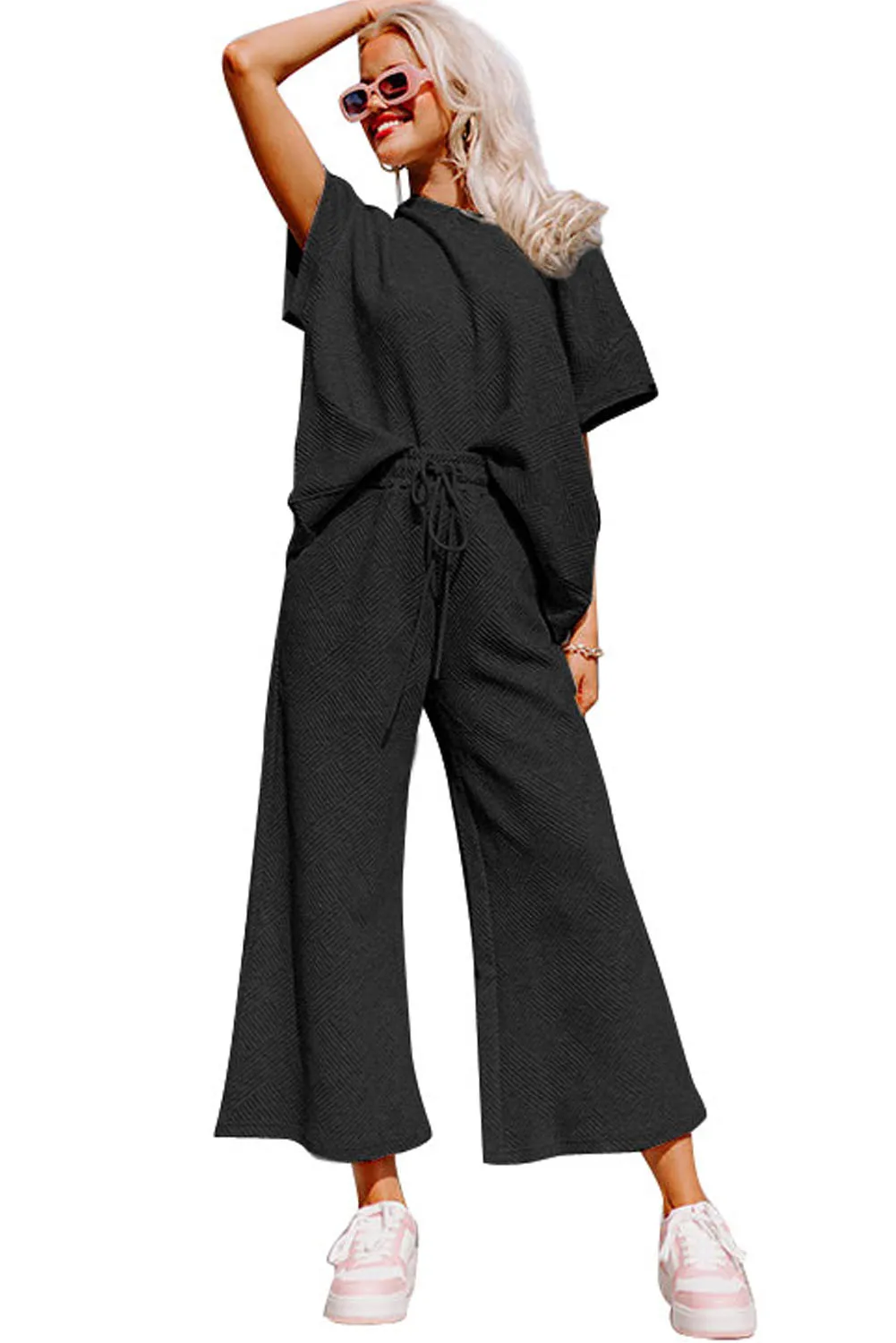 Stylish Black Women's T-Shirt & Pants Set - Relaxed Fit