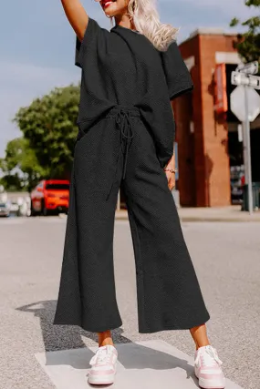 Stylish Black Women's T-Shirt & Pants Set - Relaxed Fit