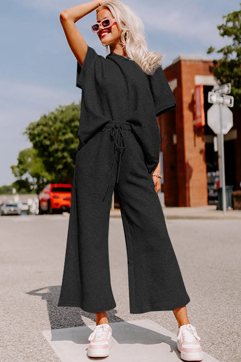 Stylish Black Women's T-Shirt & Pants Set - Relaxed Fit
