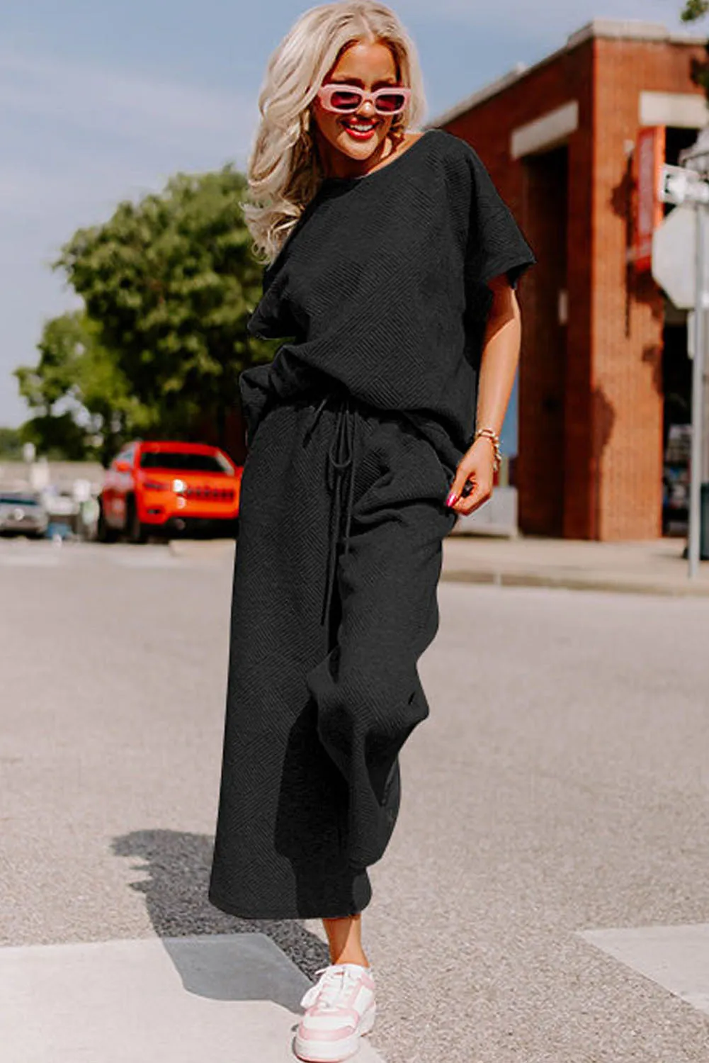 Stylish Black Women's T-Shirt & Pants Set - Relaxed Fit
