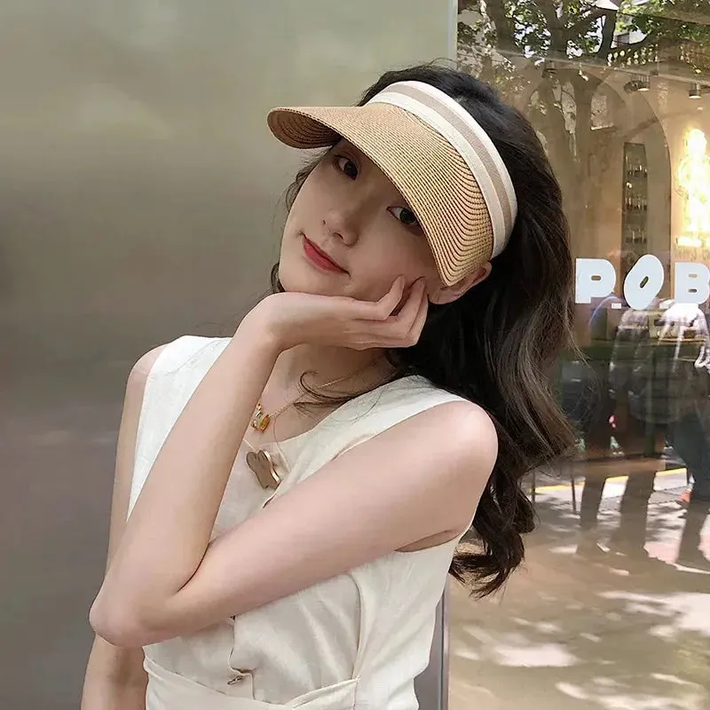 Summer Empty Top Straw Hat for Women Outdoor Beach Sunscreen Visor Cap Female Handmade UV Protection Big Brim Sun Hats