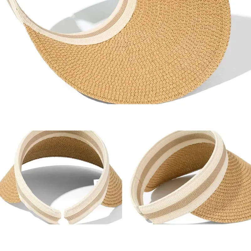 Summer Empty Top Straw Hat for Women Outdoor Beach Sunscreen Visor Cap Female Handmade UV Protection Big Brim Sun Hats