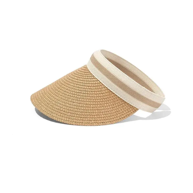 Summer Empty Top Straw Hat for Women Outdoor Beach Sunscreen Visor Cap Female Handmade UV Protection Big Brim Sun Hats