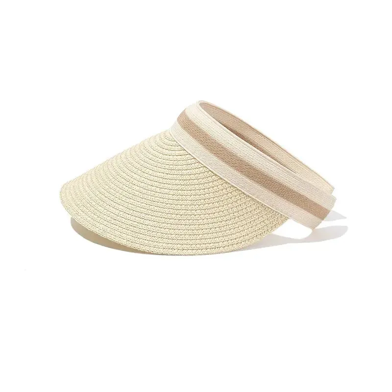 Summer Empty Top Straw Hat for Women Outdoor Beach Sunscreen Visor Cap Female Handmade UV Protection Big Brim Sun Hats