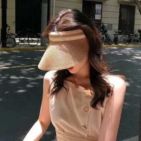 Summer Empty Top Straw Hat for Women Outdoor Beach Sunscreen Visor Cap Female Handmade UV Protection Big Brim Sun Hats