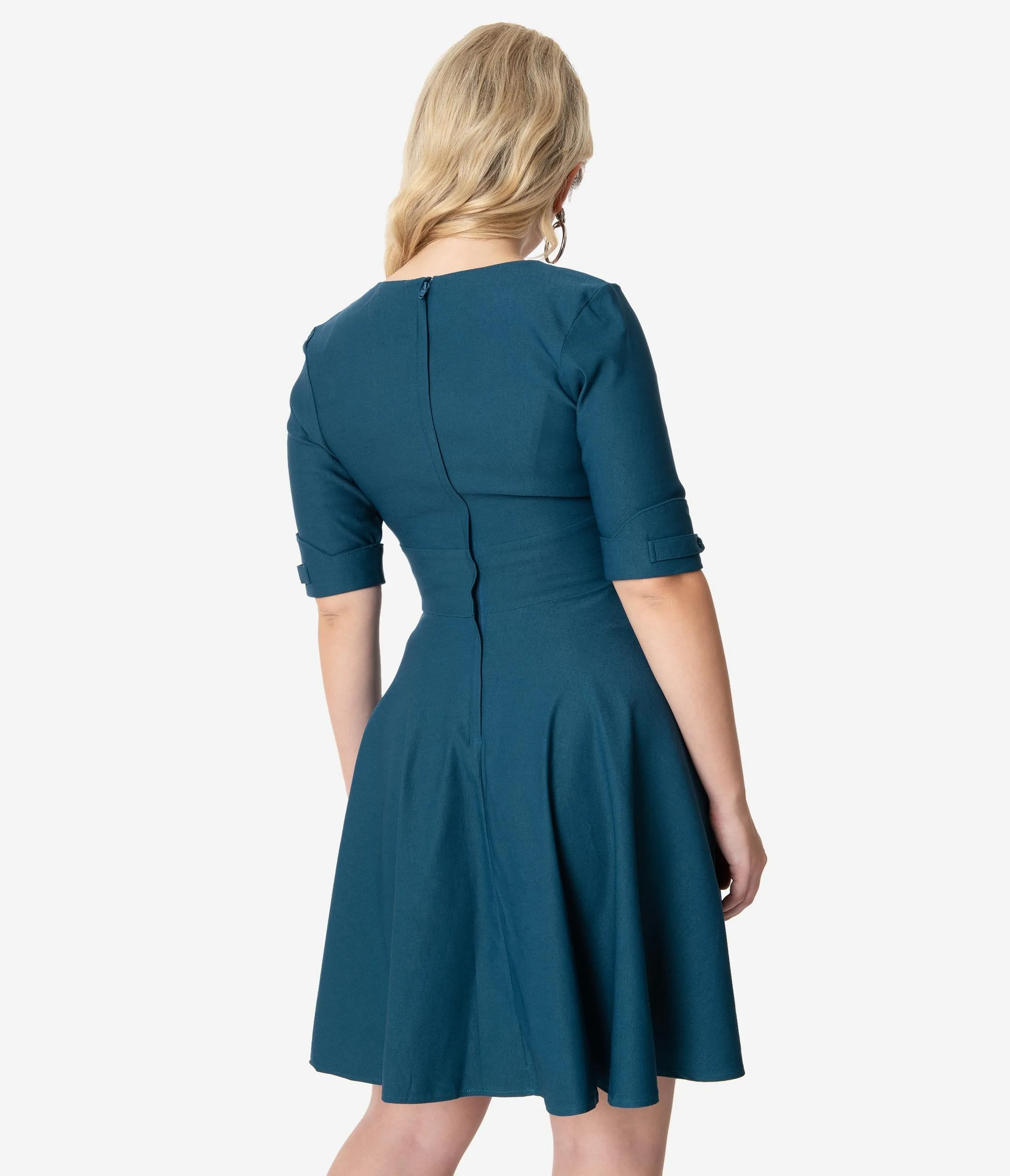 Unique Vintage 1950s Dark Teal Delores Fit & Flare Dress