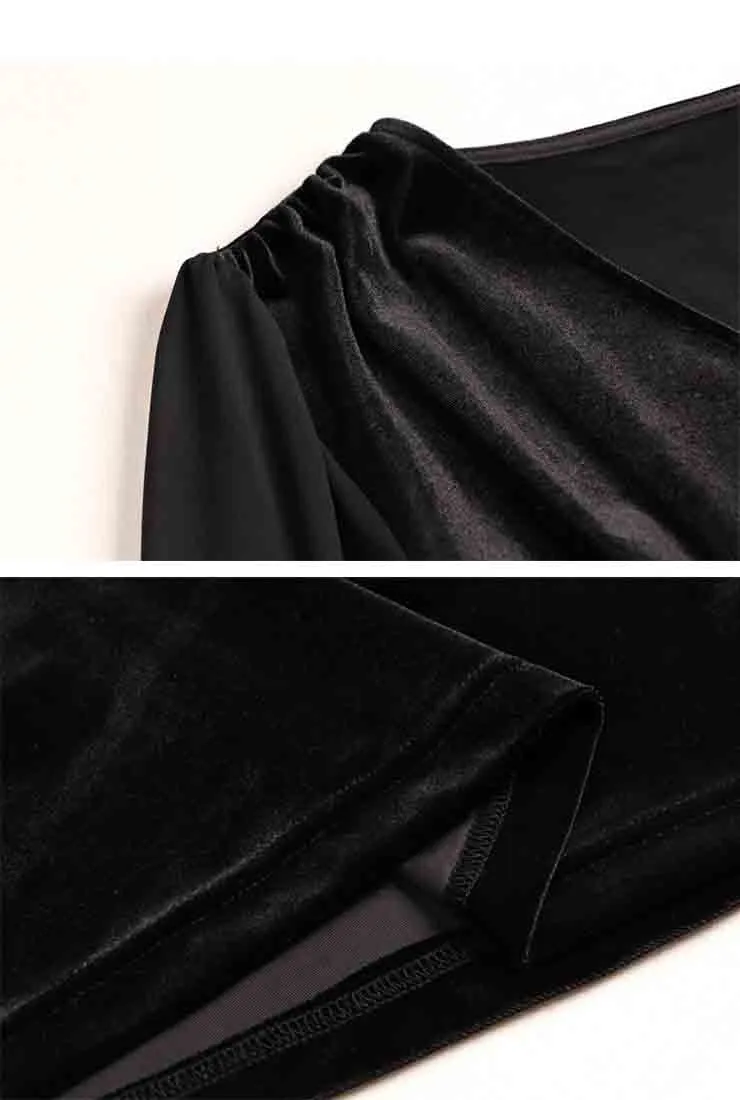 V-neck High Waist Velvet Midi Pleated Dress