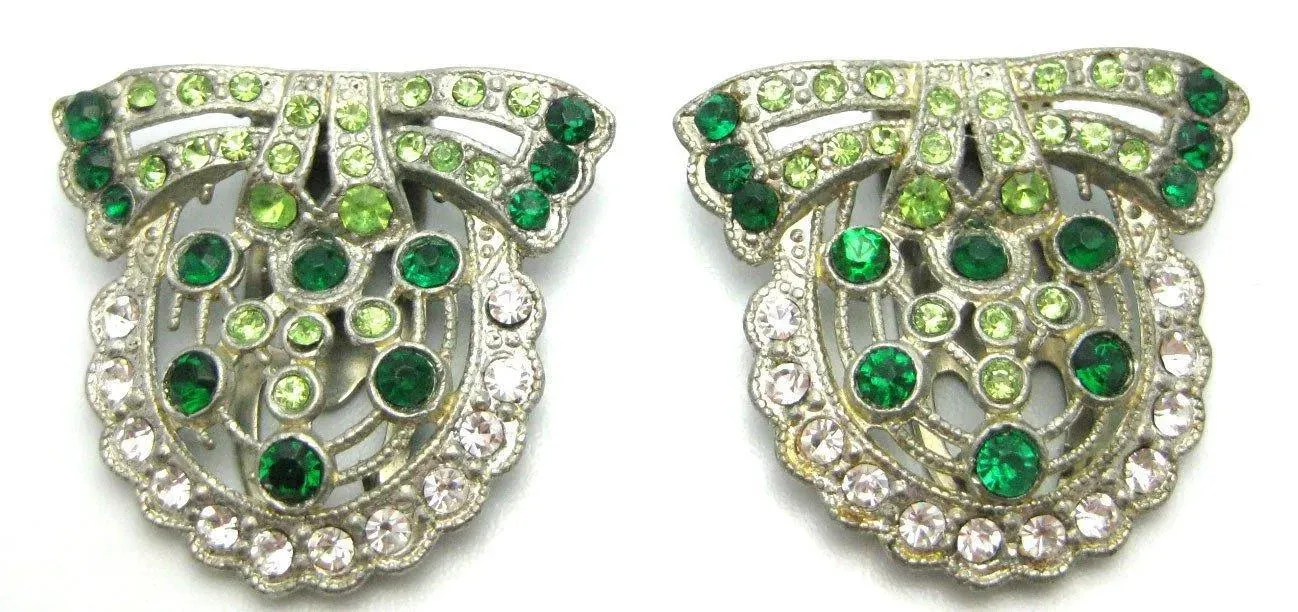 Vintage Art Deco 1930s Double Green Dress Clips