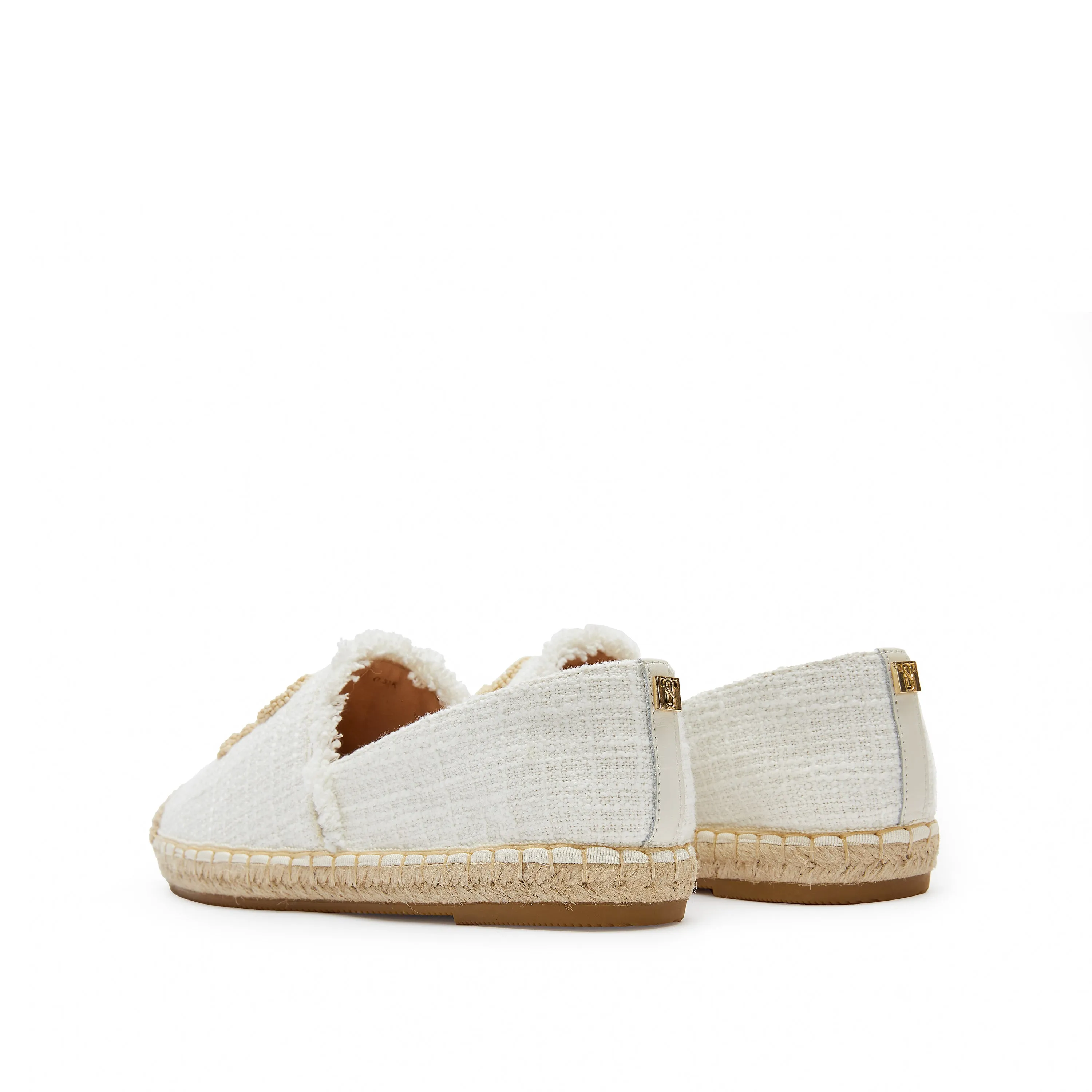 White Bead-Embellished Logo Espadrilles