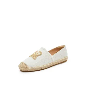 White Bead-Embellished Logo Espadrilles
