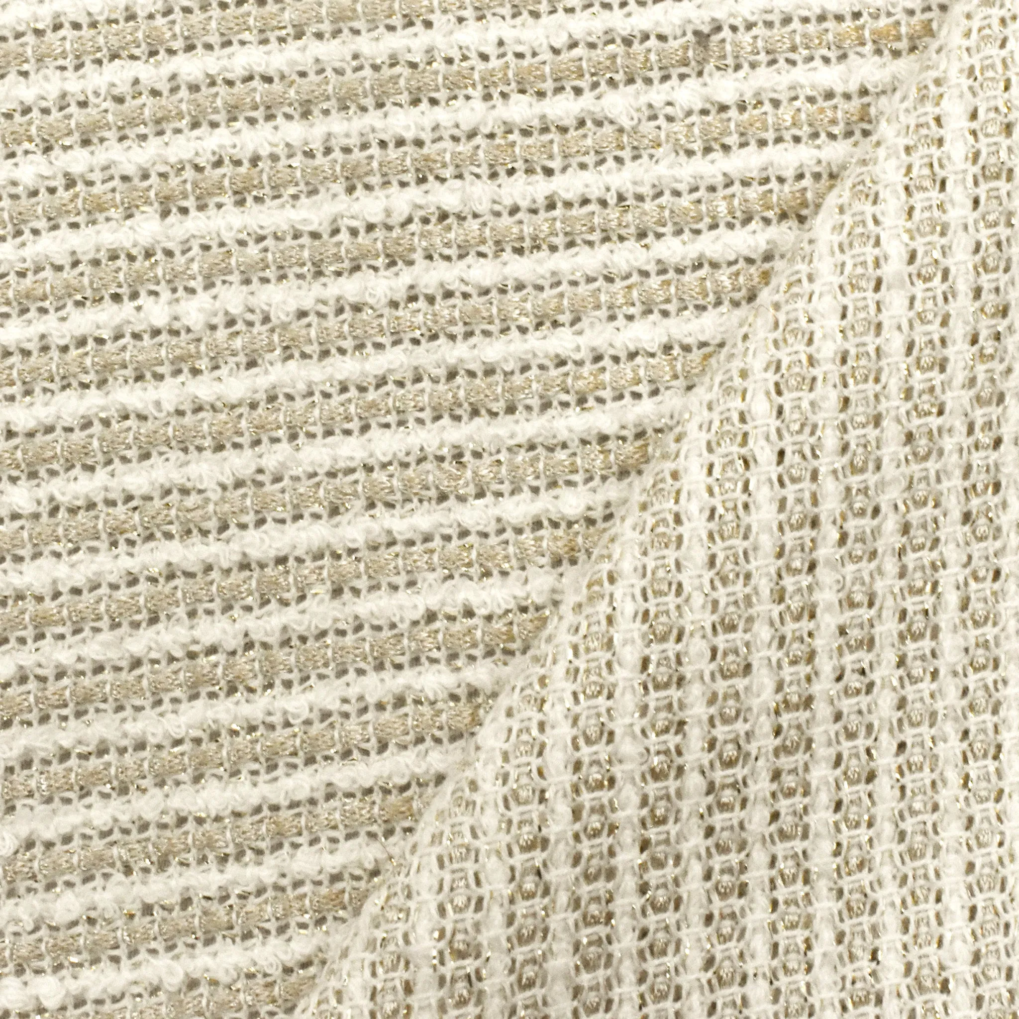 White-Beige-Gold Sparkle Striped Dobby Woven Fabric