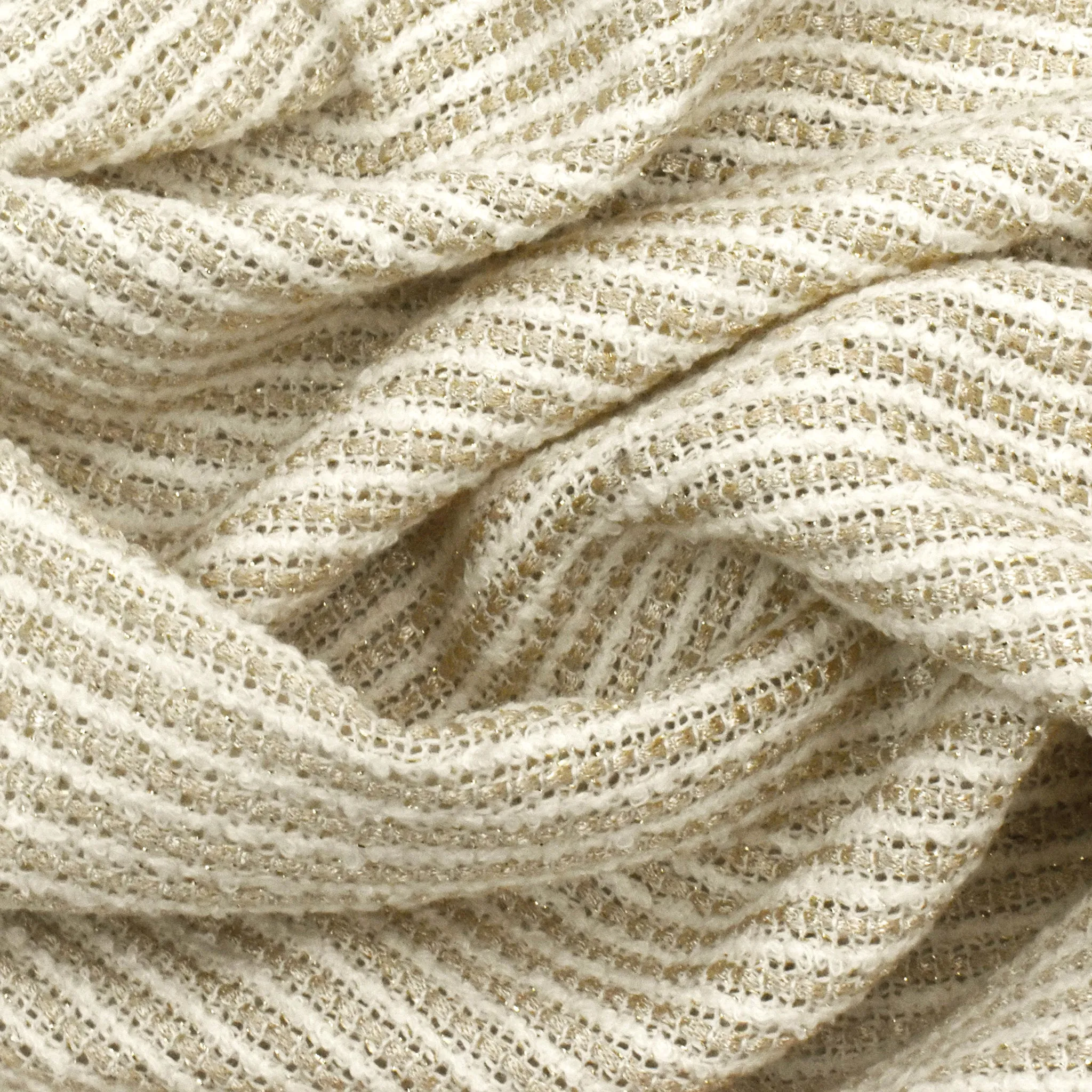 White-Beige-Gold Sparkle Striped Dobby Woven Fabric