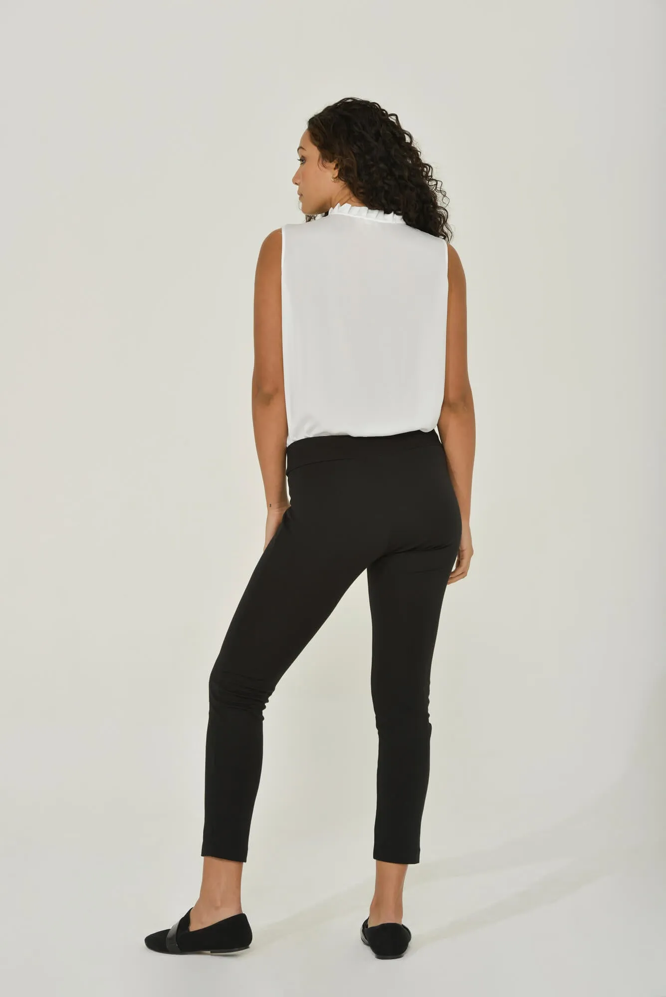 White French Chiffon Sleeveless Keyhole Blouse