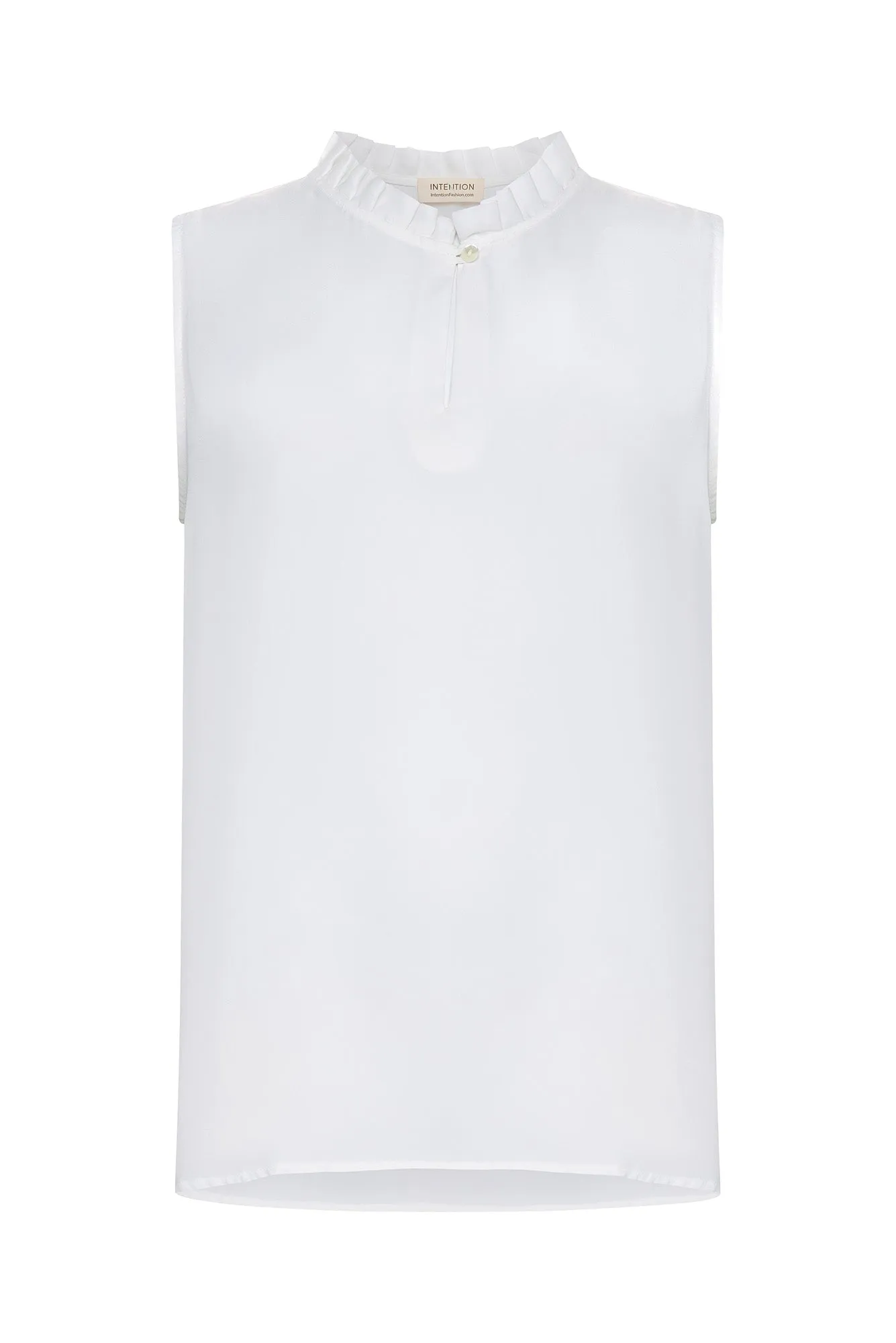 White French Chiffon Sleeveless Keyhole Blouse